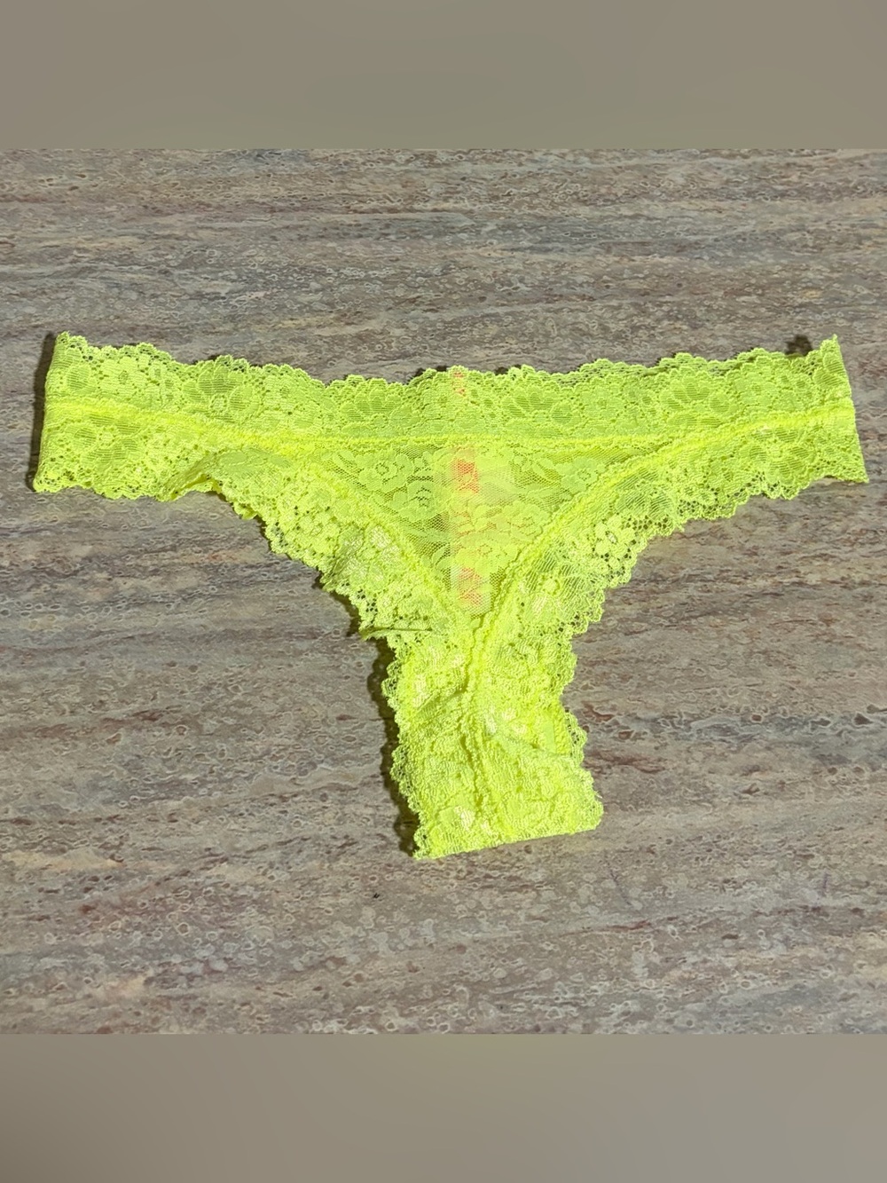 NWT PINK Victoria’s Secret Neon yellow Extra Low Rise Lace Thong Panty -